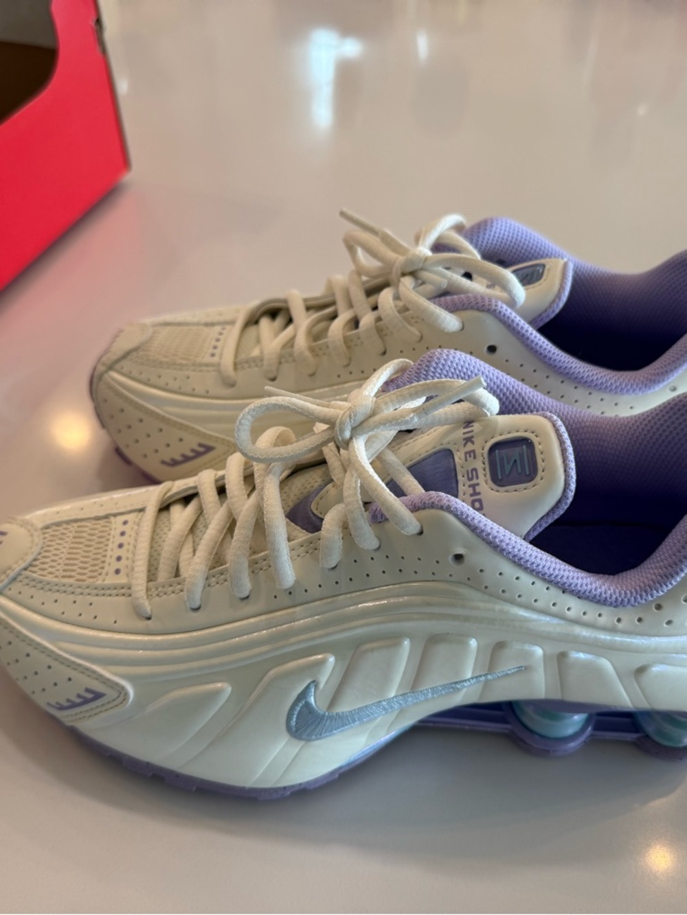Nike Kids White and Lavender Shox Sneakers